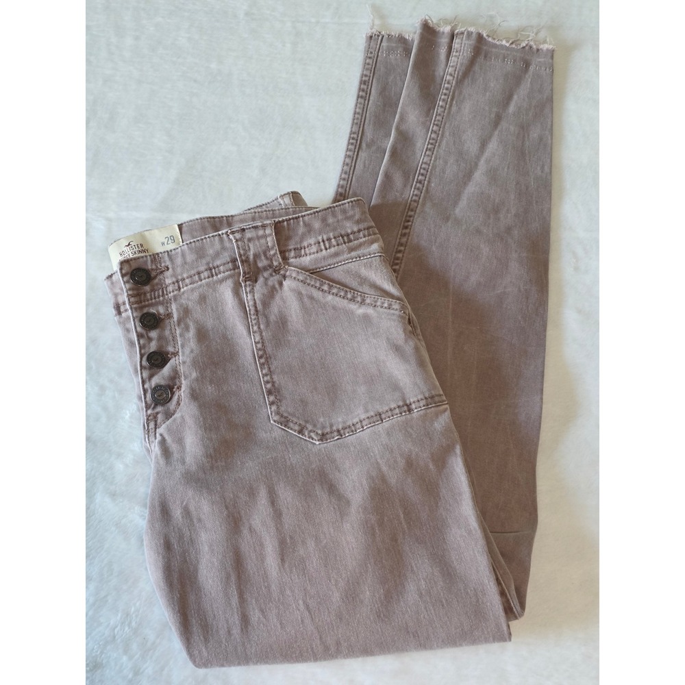 Hollister Super Skinny Jeans Mauve Taupe Button Fly Raw Hem Size 9 W29 Y2K